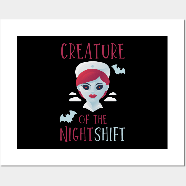 Creature of the night shift funny Nursing Halloween vampire nurse and bats design Wall Art by BlueLightDesign